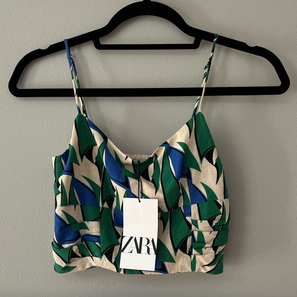 NWT Zara Linen Blend Printed Bustier Crop Top - Picture 3 of 7